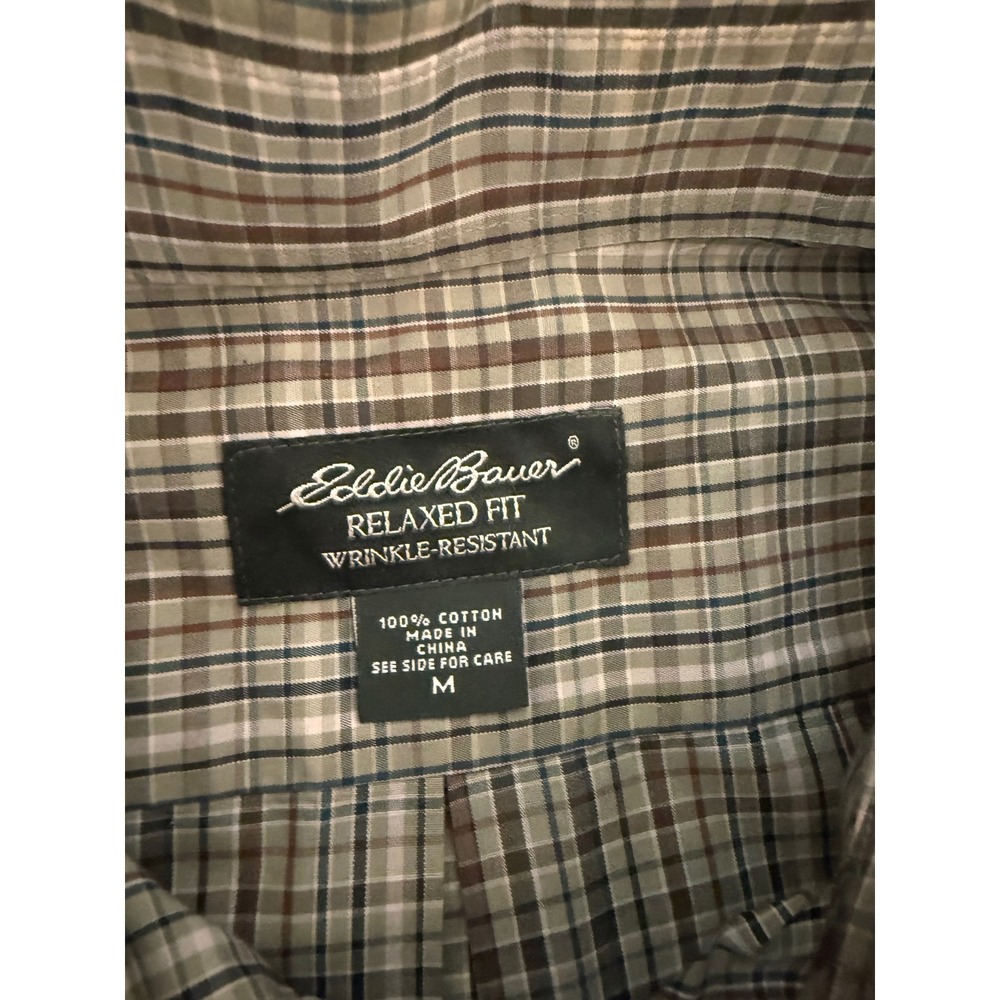 Eddie Bauer Mens Relaxed Fit Wrinkle Resistant Plaid Button Down Shirt Brown M - Picture 3 of 6